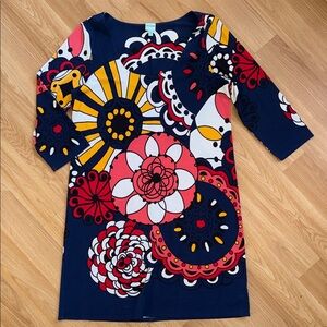 Plenty by Tracy Reese floral shift dress mod print navy blue Size 10